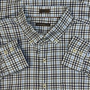 Peter Millar shirt mens XXL blue plaid button down business casual preppy cotton